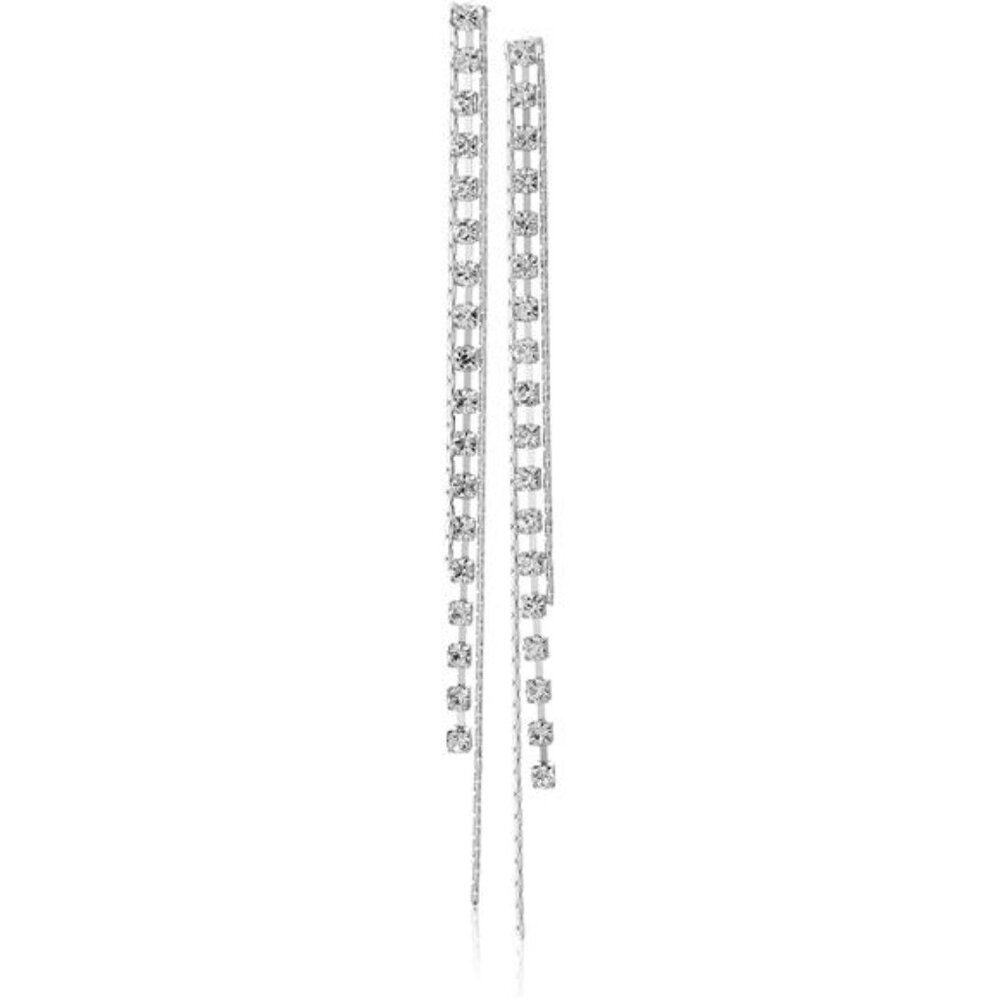 Silver Crystal Rhinestone Linear Drop Earrings